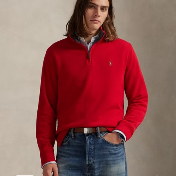 Polo Ralph Lauren Men’s Red Estate-Rib Quarter-Zip Pullover 100% Cotton Size XL - Picture 1 of 11